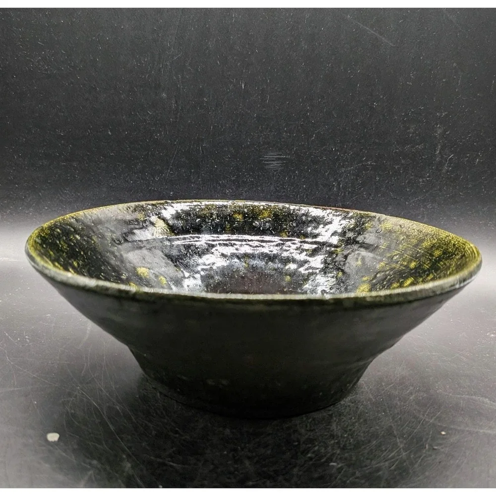 Vintage 1997 Signed Studio Pottery Bowl Black Green Raku Glaze Signed Bo 10